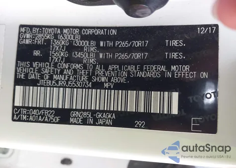 2018 Toyota 4Runner Sr5 z USA, uszkodzony, nr VIN JTEBU5JR9J5530734